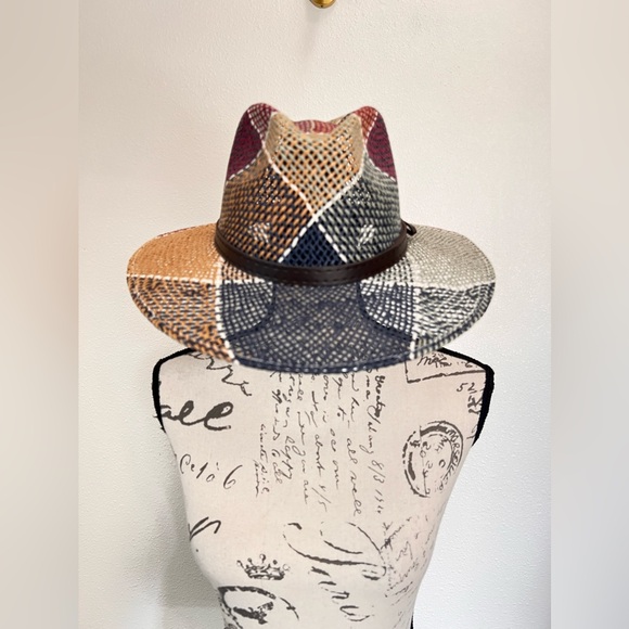 M Hecho En México Color Leather Strap Straw Fedora Hat